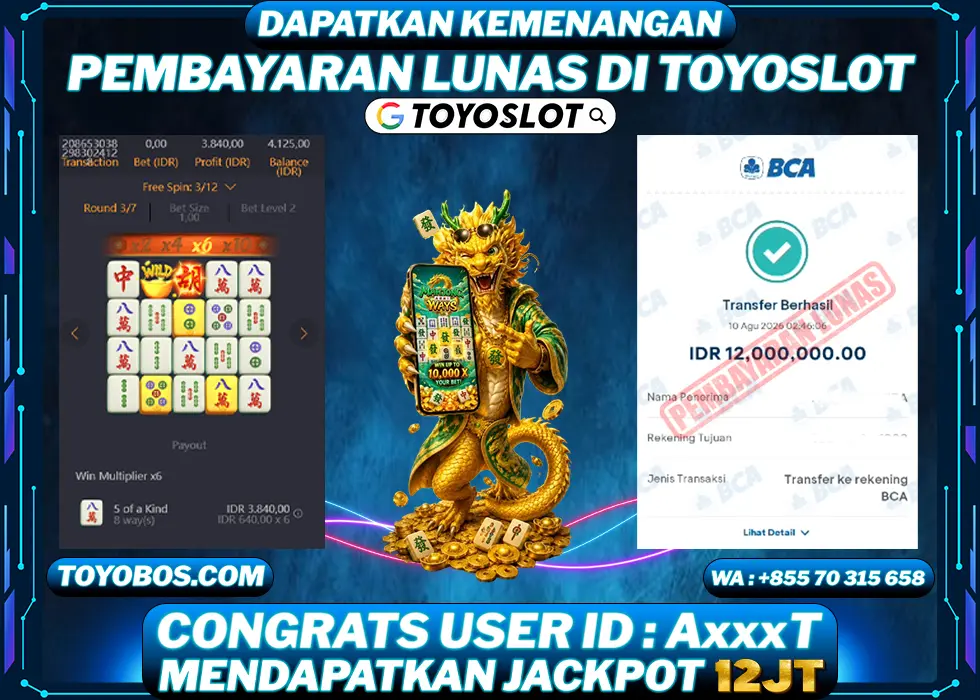 TOYOSLOT - BUKTI KEMENANGAN Mahjong Ways Rp12,000,000,- LUNAS